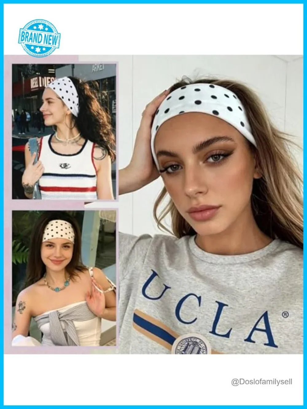 Polka Dot Stretchy Fabric Headbands Set with Claw Clips - 6 Pack Hair